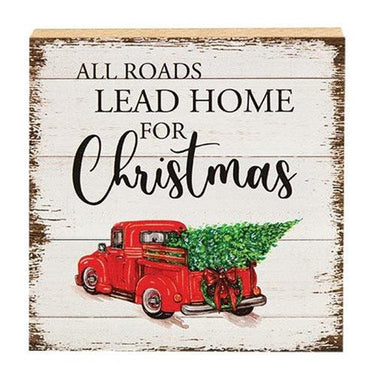 All Roads Lead Home Red Truck Square Block - The Fox Decor